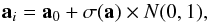 \begin{eqnarray*} {\vec a}_i = {\vec a}_0 + {\vec \sigma({\vec a})} \times N(0,1), \end{eqnarray*}