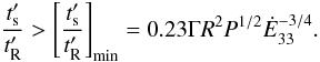 \begin{equation} \frac{t'_{\rm s}}{t'_{\rm R}} > \left[ \frac{t'_{\rm s}}{t'_{\rm R}}\right]_{\rm min} = 0.23 \Gamma R^2 P^{1/2} \Edot^{-3/4} . \end{equation}
