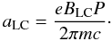 \begin{equation} \alc = \frac{e \blc P}{2 \pi m c} \cdot \end{equation}