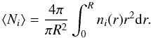 \appendix \setcounter{section}{4} \begin{equation} \langle N_i\rangle =\frac{4\pi}{\pi R^2}\int_0^R n_i(r)r^2{\rm d}r. \label{formula-meancol} \end{equation}