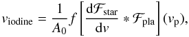 \begin{equation} \vd = \frac{1}{A_0}f\left[\frac{{\rm d}\Fstar}{{\rm d}v} * \Fpla\right](v_{\rm p}), \label{eq.vdconv} \end{equation}