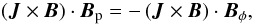 $$ \left( \vec{J} \times \vec{B} \right)\cdot \vec{B}_\mathrm{p} = - \left( \vec{J} \times \vec{B} \right)\cdot \vec{B}_\phi, $$