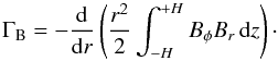 \begin{equation} \Gamma_\mathrm{B} = -\frac{\mathrm{d}}{\mathrm{d} r} \left( \frac{r^2}{2} \int_{-H}^{+H} B_\phi B_r \, \mathrm{d}z \right)\cdot \end{equation}