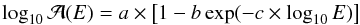 \appendix \setcounter{section}{1} \begin{equation} \label{Eq:AccParam} \log_{10} \mathcal{A}(E)=a\times\left[1-b\exp(-c\times\log_{10}E)\right] \end{equation}