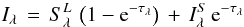 \begin{displaymath} I_\lambda\,=\,S_\lambda^L\,\left(1-{\rm e}^{-\tau_\lambda}\right)\,+\,I_\lambda^S\,{\rm e}^{-\tau_\lambda} \end{displaymath}