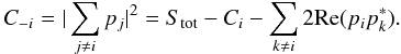 \appendix \setcounter{section}{1} \begin{equation} C_{-i}=|\sum_{j\neq i} p_j|^2=S_{\rm tot}-C_{i}-\sum_{k\neq i} 2{\rm Re}(p_ip_k^*). \end{equation}