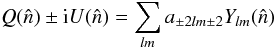 \appendix \setcounter{section}{2} \begin{equation} Q(\hat{n})\pm {\rm i}U(\hat{n})=\sum_{lm}a_{\pm 2lm \pm 2}Y_{lm}(\hat{n}) \end{equation}
