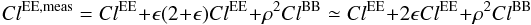 \appendix \setcounter{section}{2} \begin{equation} Cl^{{\rm EE},{\rm meas}}= Cl^{\rm EE}+\epsilon(2+\epsilon) Cl^{\rm EE}+\rho^2 Cl^{\rm BB} \simeq Cl^{\rm EE}+2\epsilon Cl^{\rm EE}+\rho^2 Cl^{\rm BB} \end{equation}