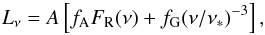 \begin{equation} L_\nu=A\left[f_{\rm A}F_{\rm R}(\nu)+f_{\rm G}(\nu/\nu_*)^{-3}\right], \end{equation}