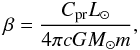 \begin{equation} \beta = \frac{C_{\rm pr} L_\odot}{4 \pi c G M_\odot m},\label{eq:beta} \end{equation}