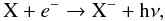 \begin{equation} \mathrm{X} + e^- \rightarrow \mathrm{X^- + h\nu}, \end{equation}