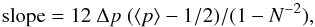 \begin{equation} \label{eq_slope} {\rm slope} = 12 ~\Delta p ~(\langle p\rangle -1/2) / (1-N^{-2}) , \end{equation}
