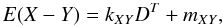\begin{equation} \label{eq:kxy} E(X-Y)=k_{XY} D^T + m_{XY}, \end{equation}