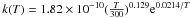 \hbox{$k(T) = 1.82 \times 10^{-10} (\frac{T}{300})^{0.129}{\rm e}^{0.0214/T}$}