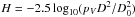 \hbox{$H = -2.5\log_{10} (p_V D^2/D_0^2)$}