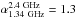 \hbox{$\alpha_{\rm 1.34~GHz}^{\rm 2.4~GHz}=1.3$}