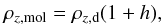 \begin{eqnarray} \rho_{z,{\rm mol}}=\rho_{z,{\rm d}}(1+h), \end{eqnarray}