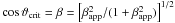 \hbox{$\cos\vartheta_\mathrm{crit}=\beta=\left[\beta^2_\mathrm{app}/(1+\beta^2_\mathrm{app})\right]^{1/2}$}