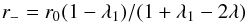 \begin{equation} r_-=r_0(1-\lambda_1)/(1+\lambda_1-2\lambda) \label{peri} \end{equation}