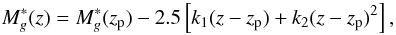 \begin{equation} M_g^*(z)=M_g^*(z_{\rm p})-2.5\left[k_1(z-z_{\rm p})+k_2(z-z_{\rm p})^2\right], \label{eq:mg2} \end{equation}