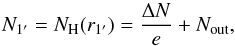 \begin{equation} \label{eq-dens1a} N_{1^{\prime}} = N_{\rm H}(r_{1^{\prime}}) = \frac{\Delta N}{e} + N_{\rm out}, \end{equation}