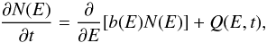 \begin{equation} \frac{\partial N(E)}{\partial t}=\frac{\partial}{\partial E}[b(E)N(E)]+Q(E,t), \end{equation}