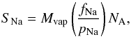 \begin{equation} \label{frazione_atomi} S_{\rm Na}=M_{\rm vap}\left(\frac{f_{\rm Na}}{p_{\rm Na}}\right)N_{\rm A} , \end{equation}