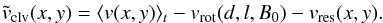 \begin{eqnarray*} \tilde{v}_{\rm clv}(x, y)=\langle v(x,y)\rangle_t - v_{\rm rot}(d,l,B_0) - v_{\rm res}(x,y). \end{eqnarray*}