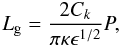 \begin{equation} L_{\rm g} = \frac{2 C_k}{\pi \kappa \epsilon^{1/2}} P, \label{Lg_period} \end{equation}