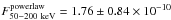 \hbox{$F_{50{-}200~{\rm keV}}^{\rm powerlaw} = 1.76 \pm 0.84 \times 10^{-10}$}