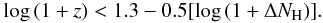 \begin{equation} \label{formulaGrupe} \log \,(1+z) < 1.3-0.5[ \log \,(1+\Delta N_{\rm H})]. \end{equation}