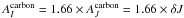 \hbox{$A^{\rm carbon}_I = 1.66 \times A^{\rm carbon}_J = 1.66 \times \delta J$}
