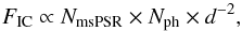 \begin{equation} \label{eq-IC-flux} F_\mathrm{IC} \propto N_\mathrm{msPSR} \times N_\mathrm{ph} \times d^{-2}, \end{equation}