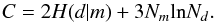 \begin{equation} C = 2 H(d|m) + 3 N_{m} \mathrm{ln} N_{d}. \label{eq:BIC} \end{equation}