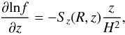 \begin{equation} \frac{\partial\mathrm{ln}f}{\partial z}=-S_z(R,z)\frac{z}{H^2}, \label{vertical equilibrium} \end{equation}