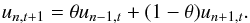 \begin{equation} u_{n,t+1}=\theta u_{n-1,t}+(1-\theta)u_{n+1,t}. \label{recurrence} \end{equation}
