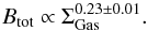\begin{eqnarray*} {B}_{\rm tot} \propto \Sigma_{\rm Gas}^{0.23\pm 0.01}. \end{eqnarray*}