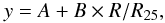 \begin{equation} \label{ eq:gradient} y = A + B \times R/R_{25}, \end{equation}