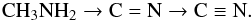 \begin{eqnarray} {\rm CH_3NH_2 \rightarrow C=N \rightarrow C \equiv N}. \end{eqnarray}