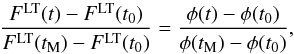 \appendix \setcounter{section}{1} \begin{equation} \frac{F^{\rm LT} (t) - F^{\rm LT} (t_0) } {F^{\rm LT} (t_{\rm M}) - F^{\rm LT} (t_0) } = \frac{\phi (t) - \phi (t_0) } {\phi (t_{\rm M}) - \phi (t_0) }, \label{eq:LT} \end{equation}