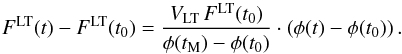 \appendix \setcounter{section}{1} \begin{equation} F^{\rm LT}(t)-F^{\rm LT}(t_0)=\frac{V_{\rm LT} \, F^{\rm LT}(t_0)}{\phi(t_{\rm M})-\phi(t_0)} \cdot \left ( \phi(t)-\phi(t_0) \right ). \label{eq:LTfinal} \end{equation}