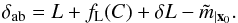 \begin{equation} \label{eq:landaboffset} \delta_\ab = L + \LtoM(C) + \delta L - \umag[\tilde m] . \end{equation}