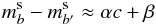 \begin{equation} \label{eq:34} m^{\rm s}_b - m^{\rm s}_{b'} \approx \alpha c + \beta \end{equation}