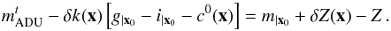 \begin{equation} \label{eq:30} \madu^t - \dk(\x) \left[\umag[g]-\umag[i] - c^0(\x)\right] = \umag + \dzp(\x) - \zp\,. \end{equation}
