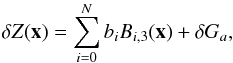 \begin{equation} \dzp(\x) = \sum_{i=0}^N b_i B_{i,3}(\x) + \delta G_a,\label{eq:smoothcor} \end{equation}