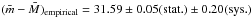 \hbox{$(\bar{m}-\bar{M})_{\rm empirical}=31.59\pm0.05({\rm stat.}) \pm0.20 ({\rm sys.})$}