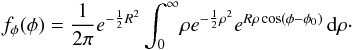 \appendix \setcounter{section}{1} \begin{eqnarray} f_\phi(\phi)= \frac{1}{2\pi}e^{-\frac{1}{2}R^2}\int_0^\infty\!\rho e^{-\frac{1}{2}\rho^2}e^{R\rho\cos(\phi-\phi_0)}\,{\rm d}\rho\cdot \label{eq.A3} \end{eqnarray}