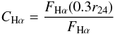 \begin{eqnarray} C_{\rm{H}\alpha} = \frac{F_{\rm{H}\alpha}(0.3r_{24})}{F_{\rm{H}\alpha}} \end{eqnarray}