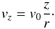 \begin{equation} {v}_z= {v}_0\frac{z}{r} \cdot \label{vz_equation_with_accel} \end{equation}