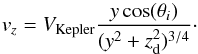 \appendix \setcounter{section}{4} \begin{equation} v_z=V_\mathrm{Kepler}\frac{y \cos(\theta_i)}{(y^2+z_{\mathrm{d}}^2)^{3/4}} \cdot \label{vz_sin_aproximacion} \end{equation}